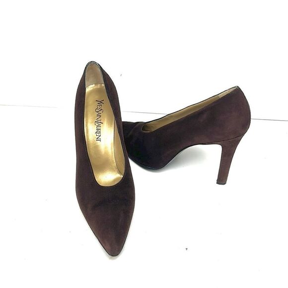 Yves Saint Laurent Brown Suede Pumps Pointed Toe US 9 1/2 - Picture 1 of 16